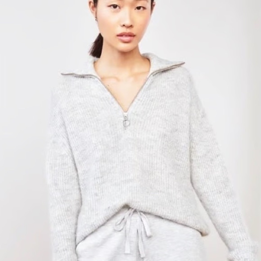 Quince Light Gray Half-Zip Cozy Sweater